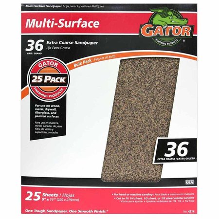 GATOR GRIT Gator 11 in. L X 9 in. W 36 Grit Aluminum Oxide All Purpose Sandpaper 3269